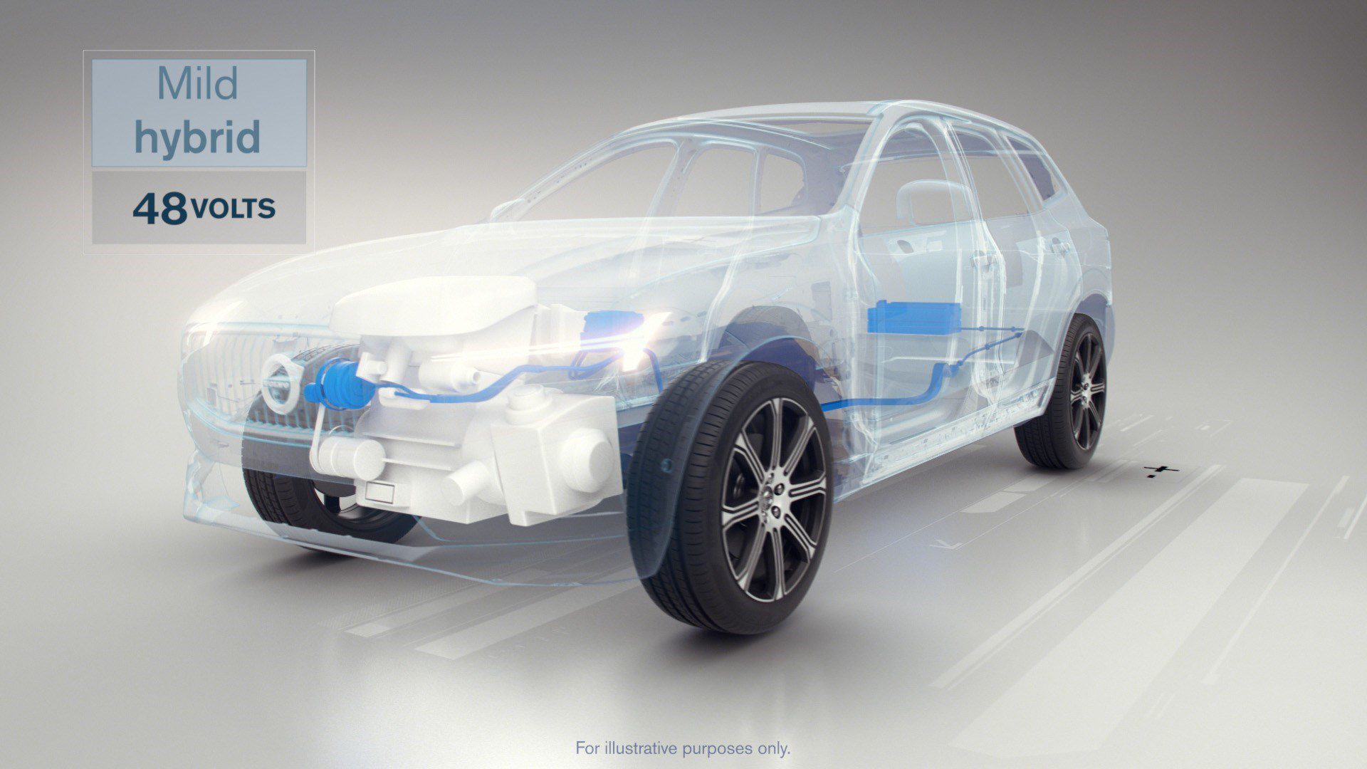 3D transparent car model showing internal components and structure.
