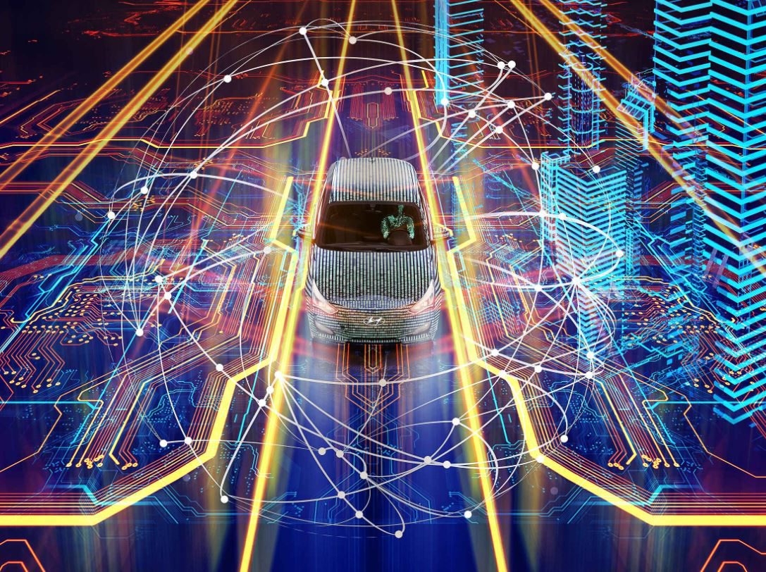 Digital eye with neon data streams and network connections.