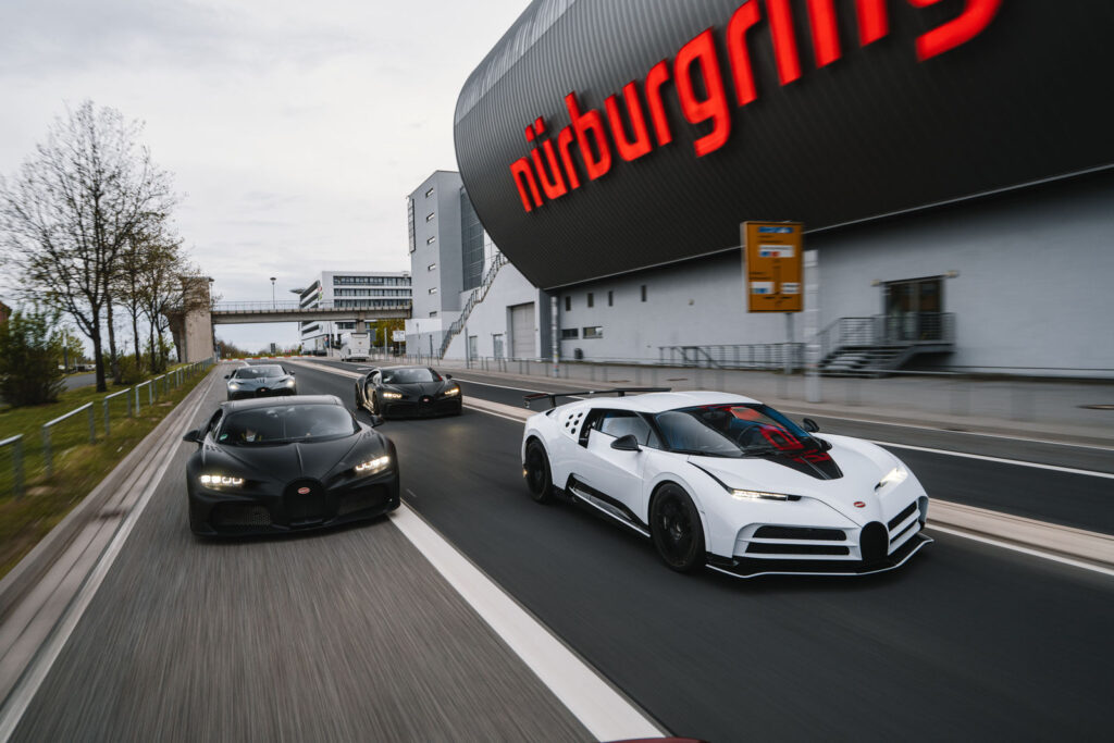 Bugatti Takes the World’s Most Exclusive Development Lineup to the Nürburgring via Carsfera.com