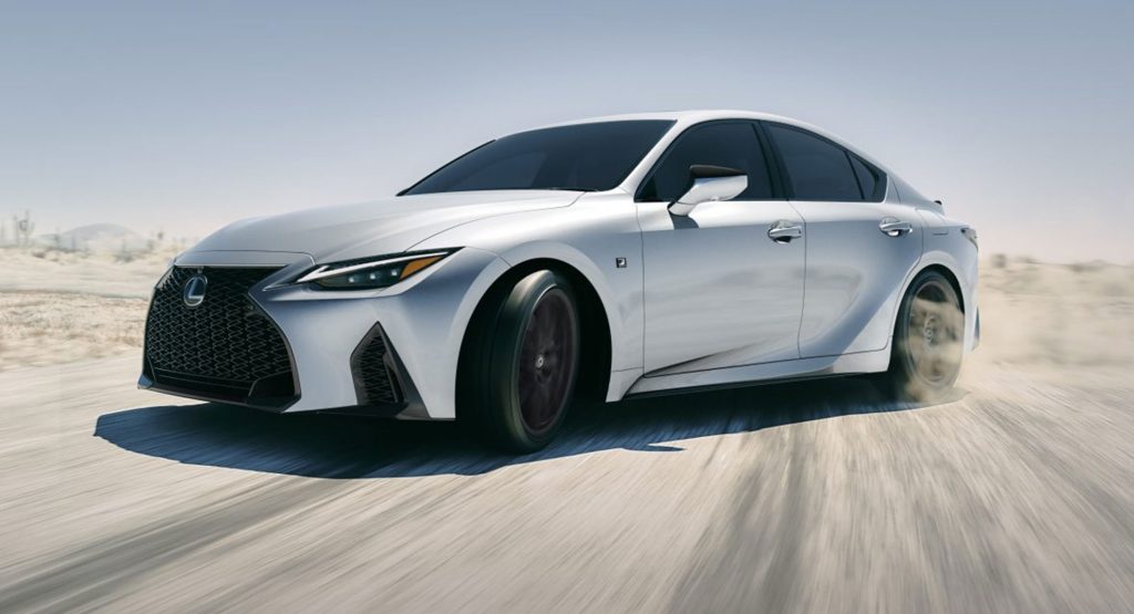 Striking exterior design of the 2023 Lexus IS350 AWD F Sport, featuring bold lines and distinctive L-shaped headlights