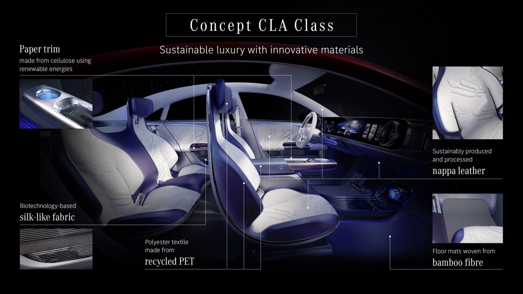 Mercedes-Benz Concept CLA Class: Das Interieur ist wegweisend in der Verwendung von innovativen neuen Materialien.  Mercedes-Benz Concept CLA Class: The interior points the way forward with the application of innovative new materials.
