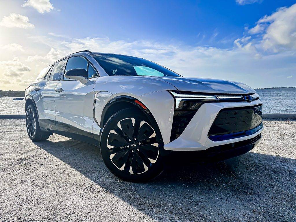 2024 Chevrolet Blazer EV RS AWD cruising through sunny Florida. Visit Carsfera.com