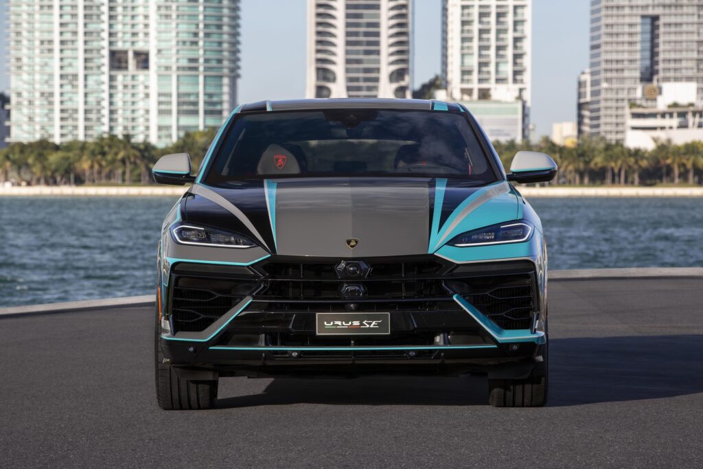 Miami-inspired Lamborghini Urus SE unveiled during Art Basel, showcasing vibrant custom design and hybrid innovation