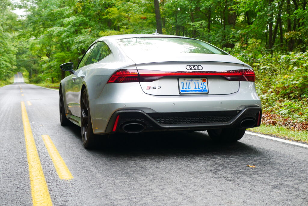 Images of the 2024 Audi RS 7 highlighting its sleek exterior design, powerful performance, luxurious interior, and advanced technology.