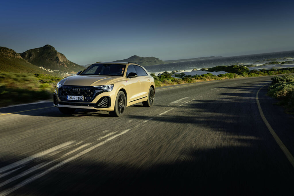 A stylish 2024 Audi Q8 55 TFSI Quattro luxury SUV showcasing its bold exterior design, high-tech interior, and performance features.