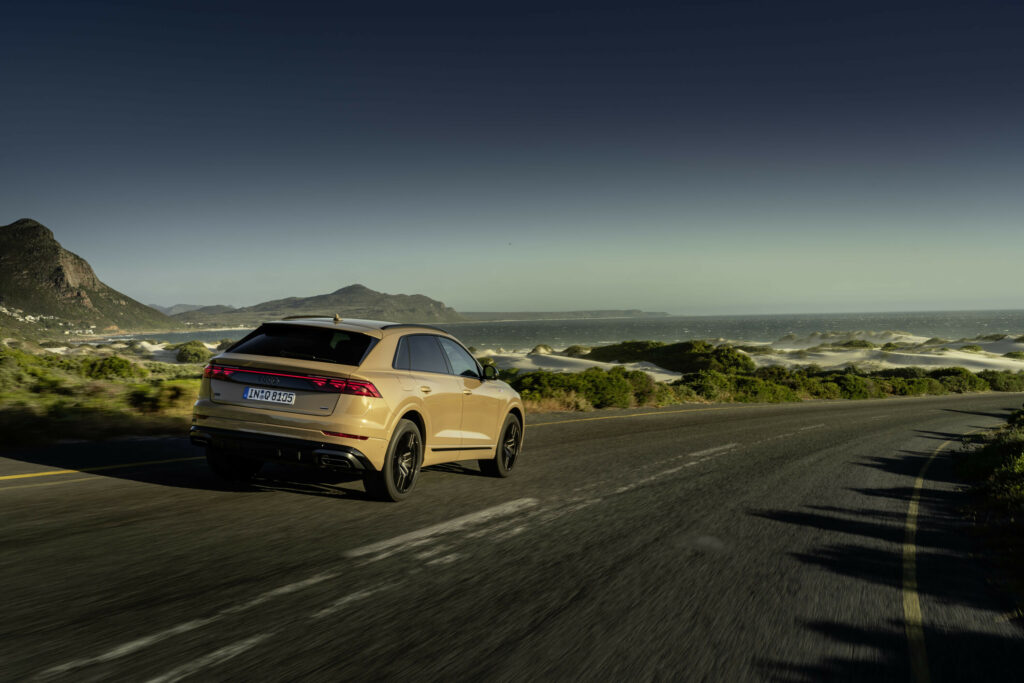 A stylish 2024 Audi Q8 55 TFSI Quattro luxury SUV showcasing its bold exterior design, high-tech interior, and performance features.