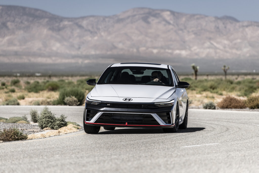 2025 Hyundai Elantra N sports sedan with aggressive styling and performance design.