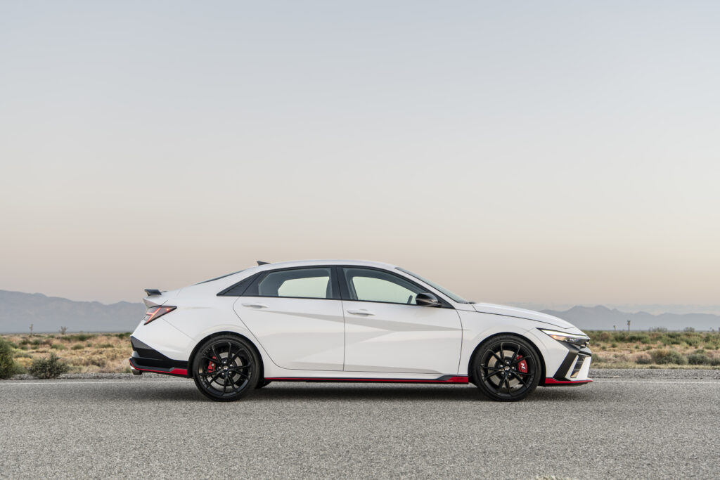 2025 Hyundai Elantra N sports sedan with aggressive styling and performance design.
