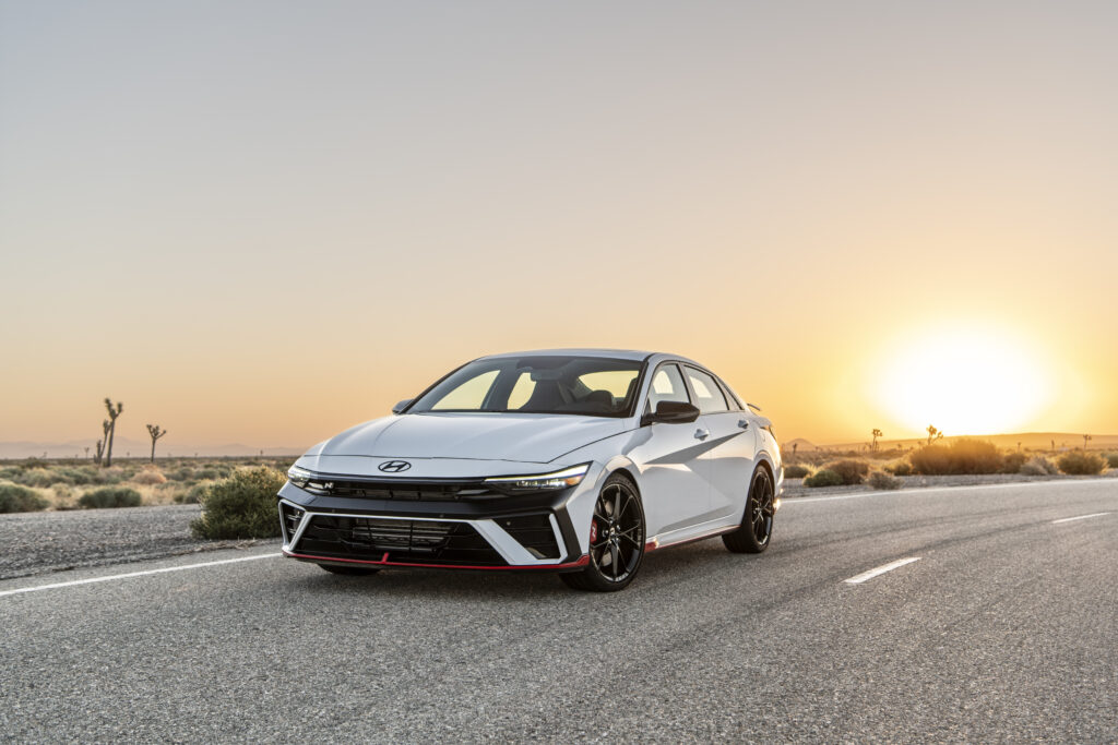 2025 Hyundai Elantra N sports sedan with aggressive styling and performance design.