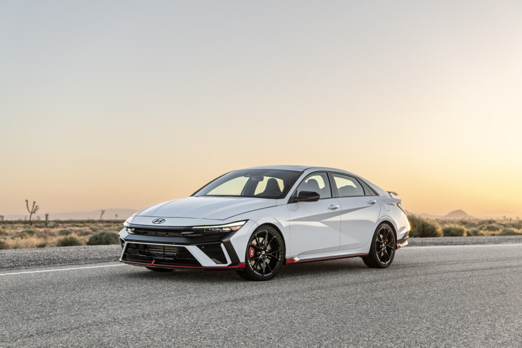 2025 Hyundai Elantra N sports sedan with aggressive styling and performance design.
