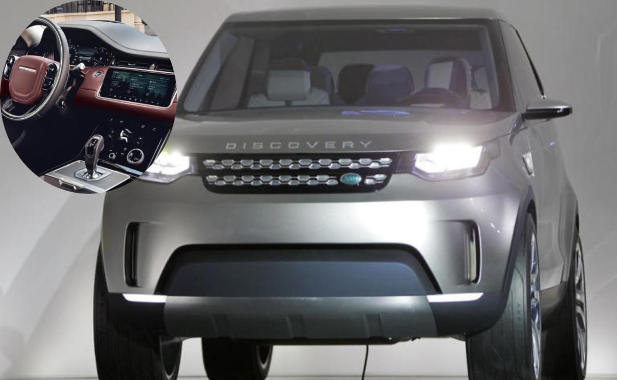Close-up of a white vehicle front with headlights on and a digital device screen overlay.