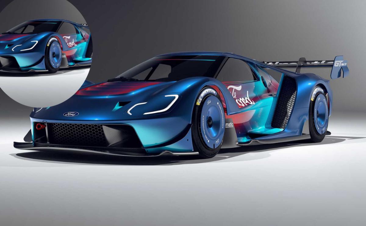 Sleek blue sports car with futuristic design and aerodynamic features.