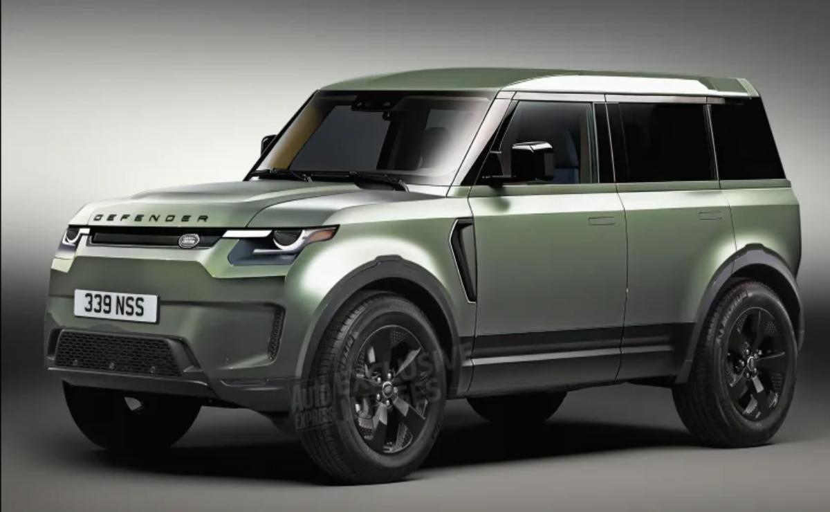 Sleek green Land Rover Defender with black accents and modern design.