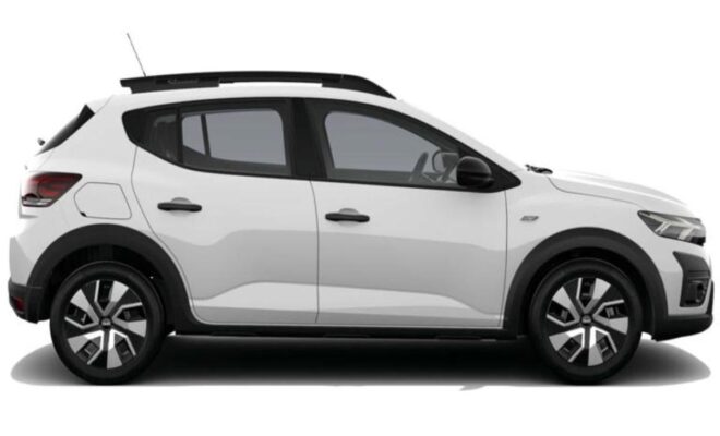 Side view of a modern white SUV with black roof rails and tinted windows.