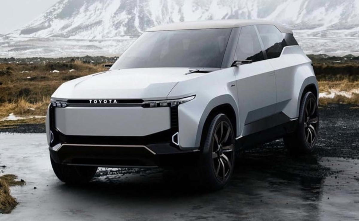 Sleek white electric SUV with modern, sharp design in snowy environment.