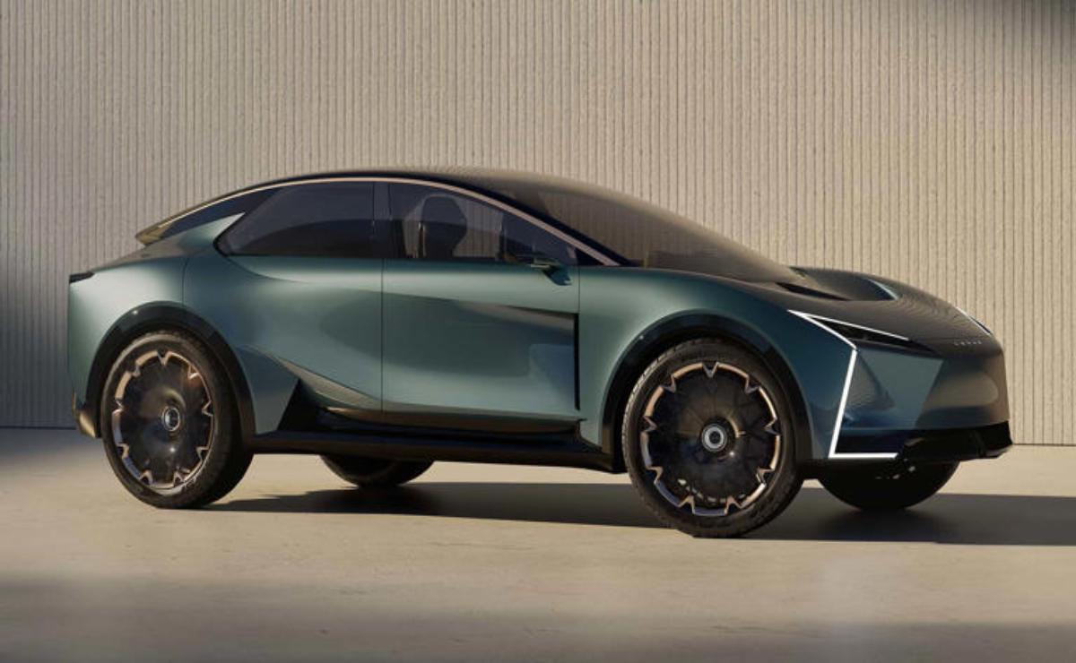 Futuristic electric SUV with sleek design and large wheels.