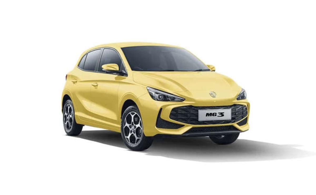 Yellow compact hatchback car, MG3 model.