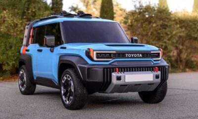 Blue Toyota off-road vehicle parked outdoors.