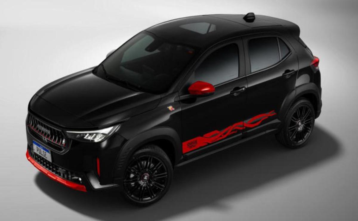 Sleek black compact SUV with red accents and sporty decals.