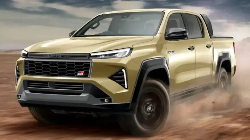 A rugged gold SUV driving on a dirt road.