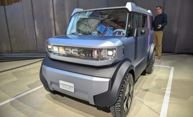 A futuristic electric SUV with a sleek matte finish and bold design.