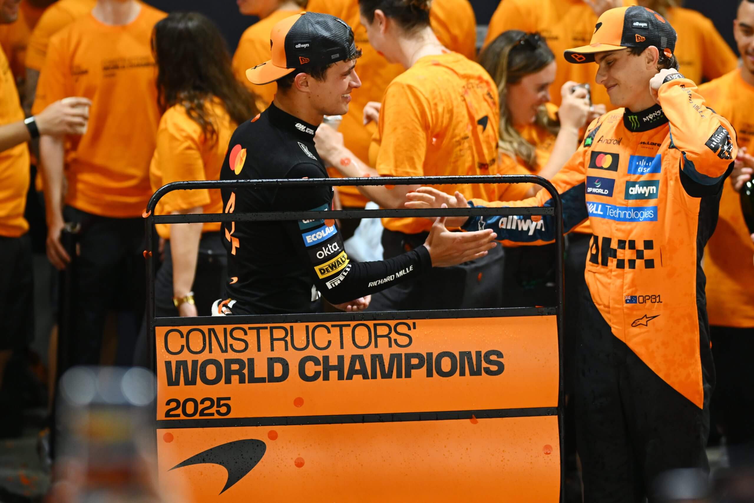Celebration of the 2025 Constructors' World Championship victory.