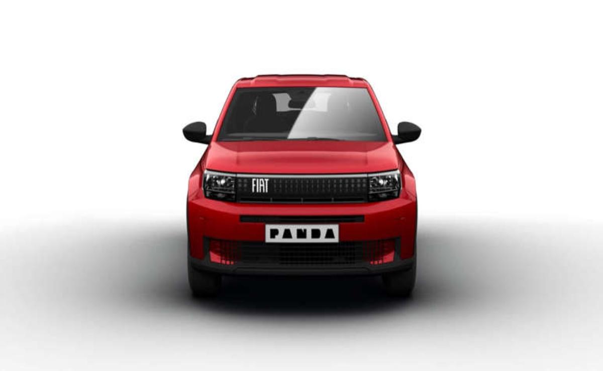 Front view of a red compact car with license plate reading 'PANDA'.