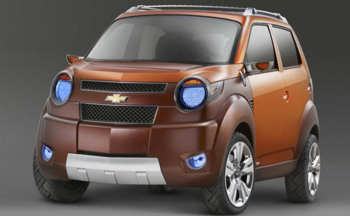 Compact brown Chevrolet SUV with blue accent lighting and rugged design.