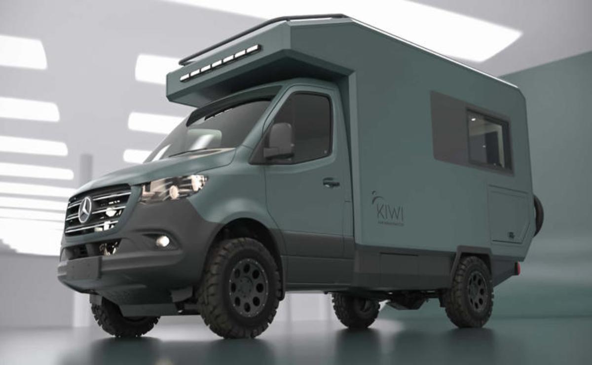 Modern, rugged camper van designed for off-road adventures.