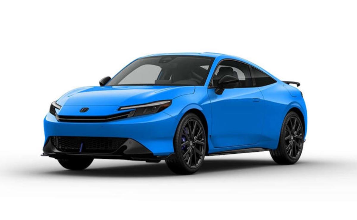Sleek blue modern sports car with black accents.