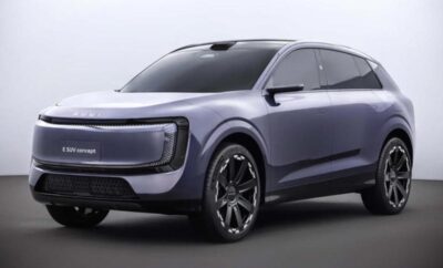 A sleek, modern electric SUV with a futuristic design in grey.