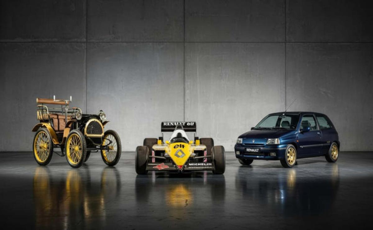 Three generations of Renault cars showcasing automotive evolution.