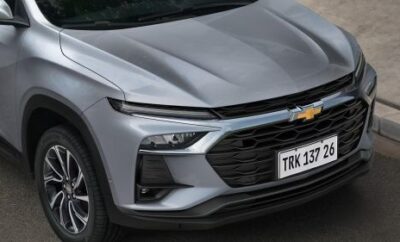 Front view of a silver Chevrolet SUV showcasing its grille and headlights.