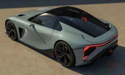 A sleek silver sports car with modern aerodynamic design and black wheels.