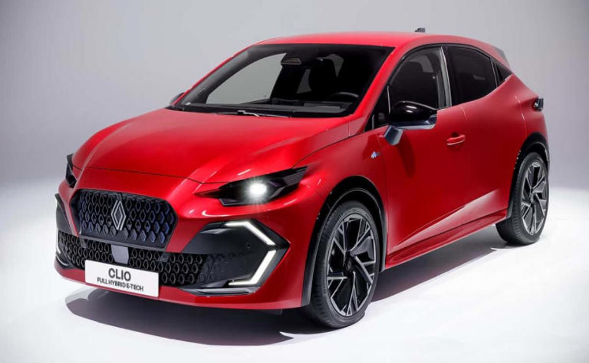 Red modern hatchback car with stylish design and LED headlights.