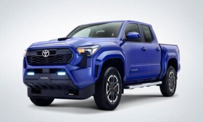 Blue Toyota pickup truck with rugged design and modern features.