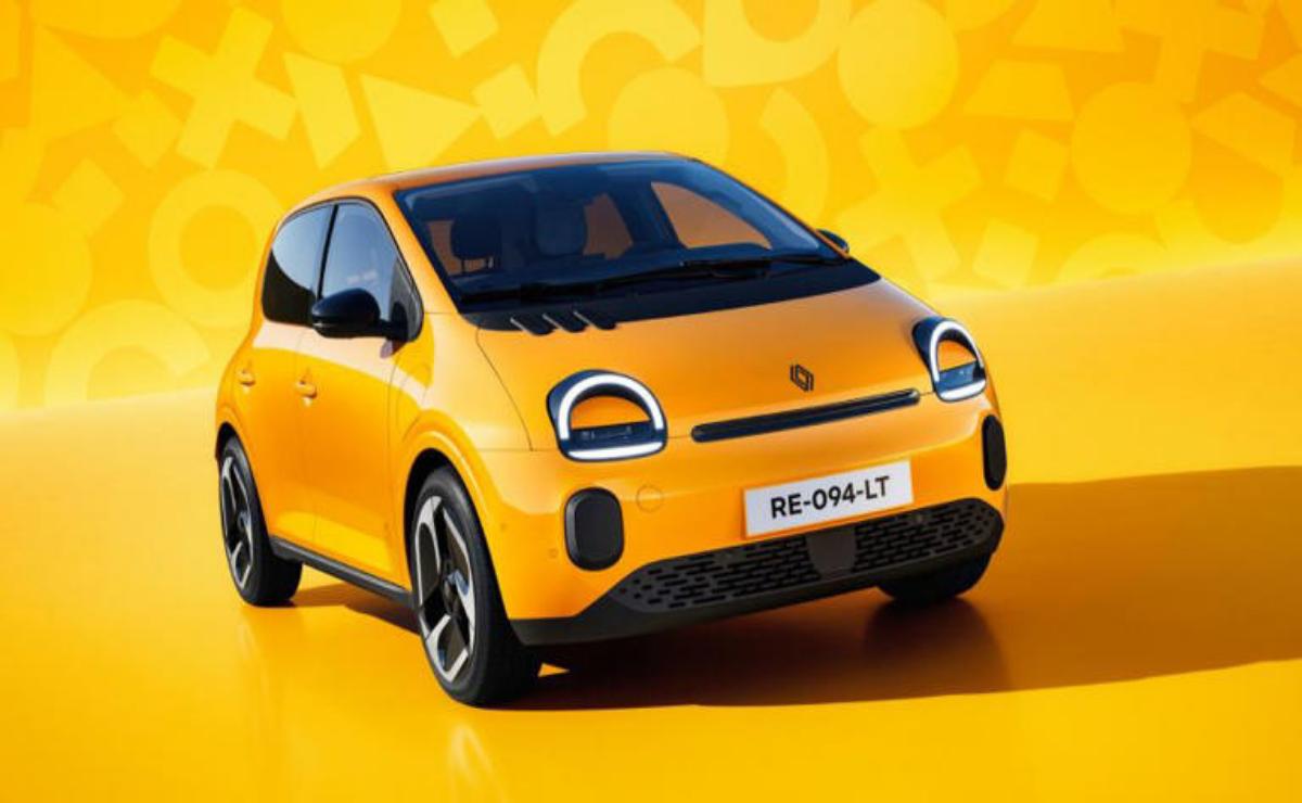 Bright yellow compact car with modern design on a yellow background.