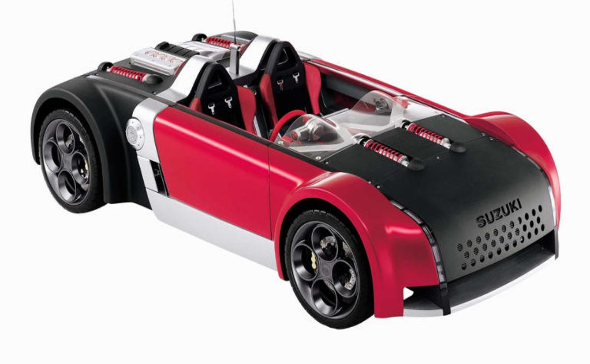 A sleek red and black sports car with a modern design.