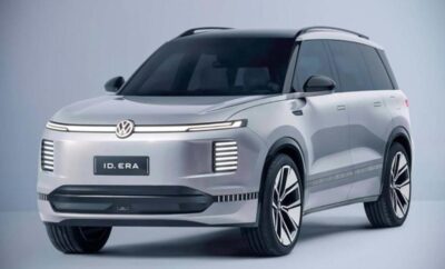 Sleek silver Volkswagen ID. ERA electric SUV shown in modern studio lighting.