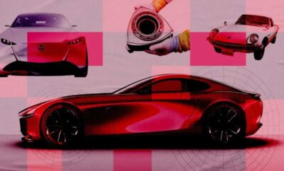 Sleek red sports car with dynamic paint and design elements.